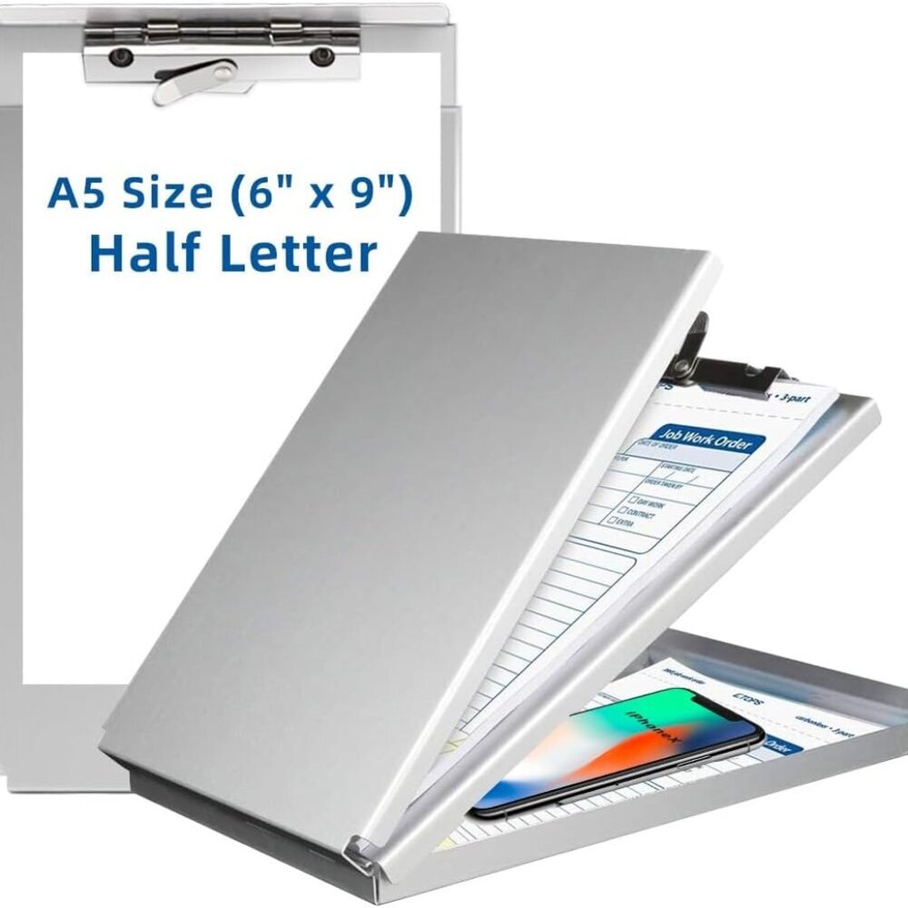 Aluminum Clipboard with StorageMemo Size, Recycled Metal Form Holder Binder Fits